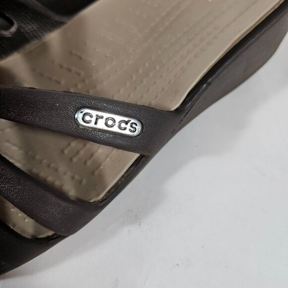 Crocs Rhonda wedge sandals brown women's size 6 strappy - Picture 6 of 9